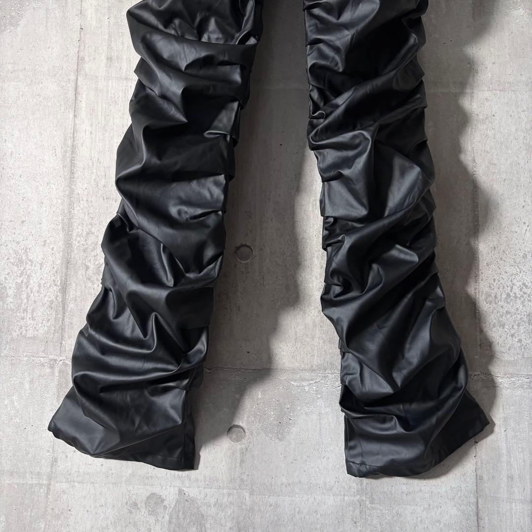 新品 mnml Surper Stacked Leather Pants 裾溜め