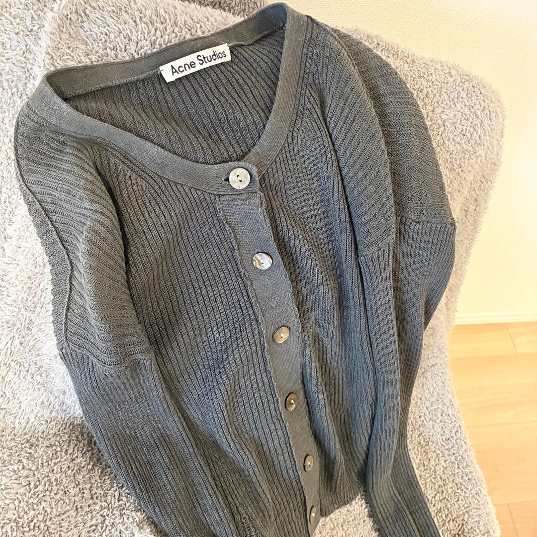 《アクネ》カーディガン 透け リブ 長袖 トップス グレー Acne
