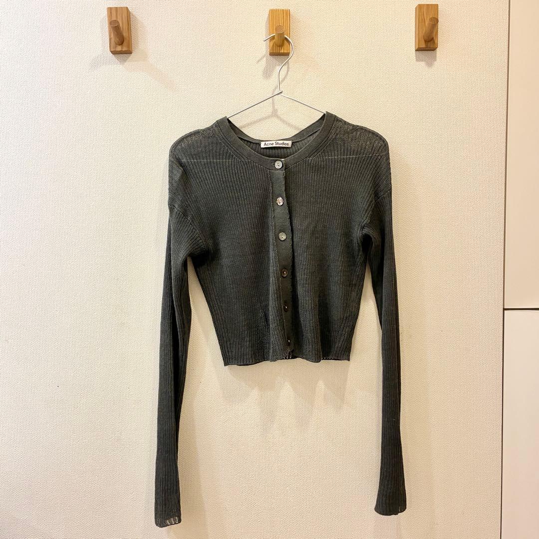 《アクネ》カーディガン 透け リブ 長袖 トップス グレー Acne