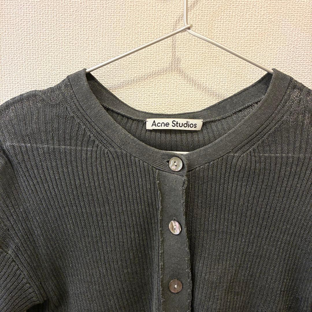 《アクネ》カーディガン 透け リブ 長袖 トップス グレー Acne