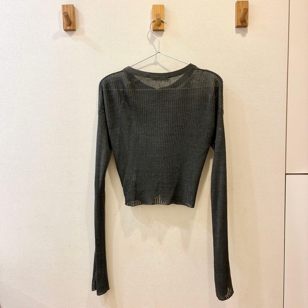 《アクネ》カーディガン 透け リブ 長袖 トップス グレー Acne