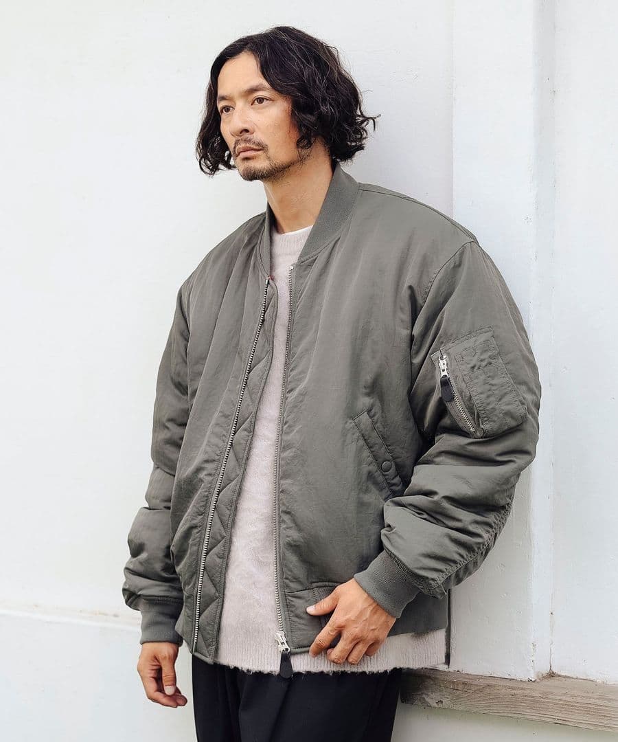 3月中削除 B:MING by BEAMS 撥水ナイロンMA-1 オリーブ S