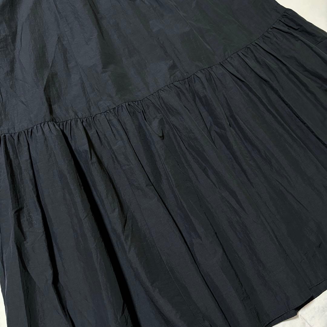 【未使用タグ付き】23区　【洗える】ロングティアードスカート 大きいサイズ 黒