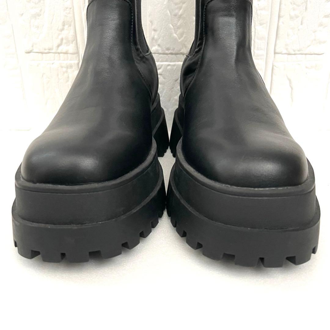 LAGUAGEMブラックレザー厚底サイドゴアブーツ (M)防水仕様