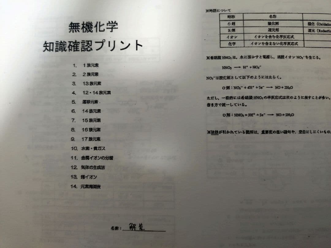 駿台2025 化学特講Ⅰ 美品&講義プリント＋オマケプリント無機化学