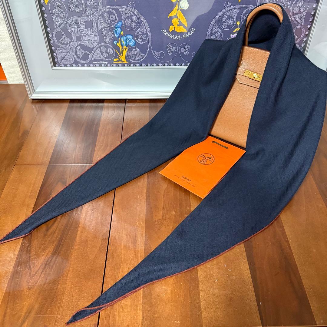エルメス　ロザンジュ　GM カシミヤシルク　ネイビー　紺色　カシミアシルク