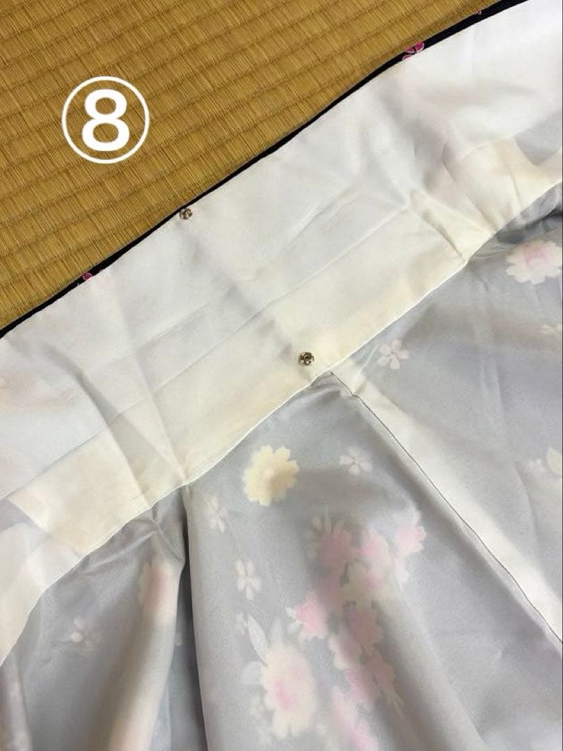 正絹振袖 黒色 ピンク小花柄