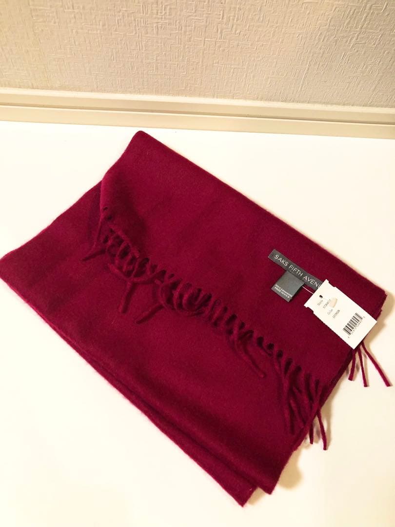 Saks Fifth Avenue クリムゾン カシミヤ100%マフラー 新品