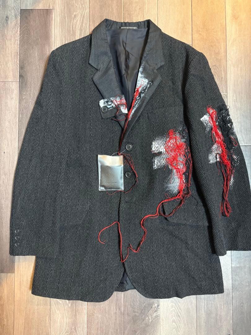 ヨウジヤマモト HOMME 20A/W LOOK23 ペイント刺繍ツイードJK