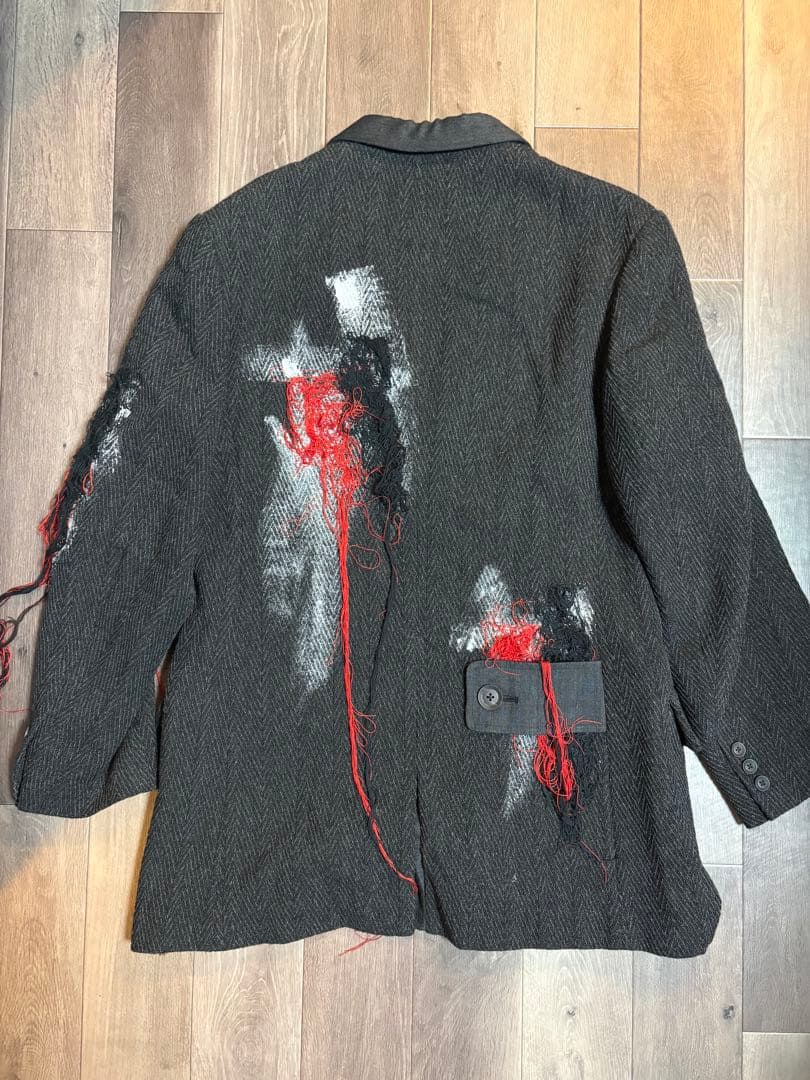 ヨウジヤマモト HOMME 20A/W LOOK23 ペイント刺繍ツイードJK