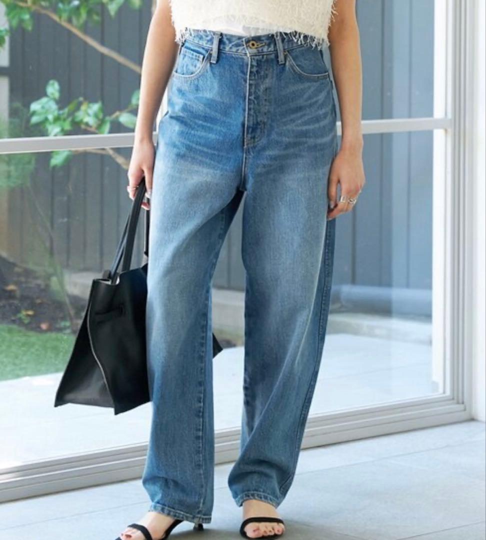 スピック＆スパン　51/2 カーブラインデニムパンツ　ヴィンテージ加工　26
