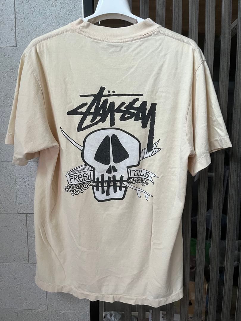 90s Stussy スカルプリント Tシャツ Lサイズ ベージュ　old