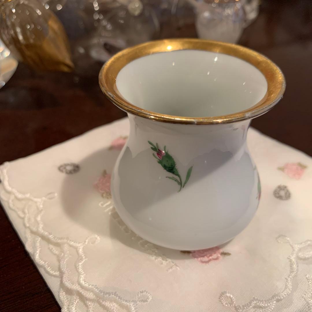 マイセン　フラワーベース　花瓶 ピンクローズ