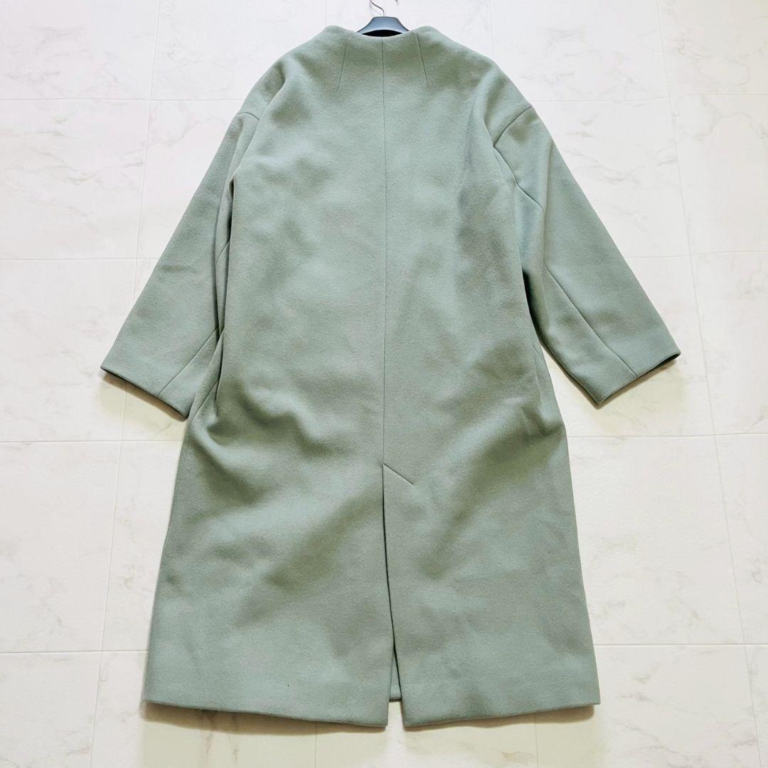 美品✨イエナ マンテコ生地 ノーカラーロングコート ミントグリーン 38
