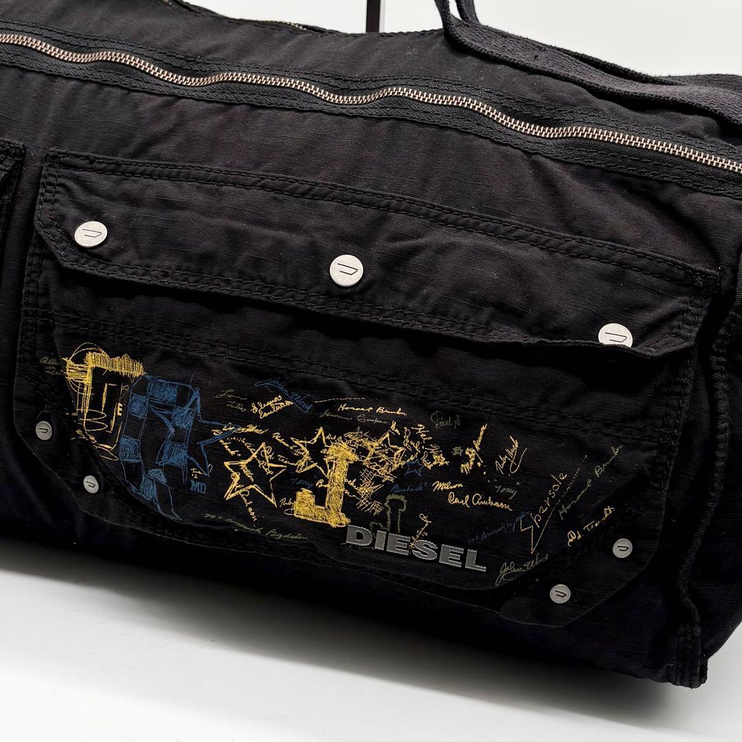 DIESEL 2way ボストンバッグ グラフィックプリント ブラック 大容量
