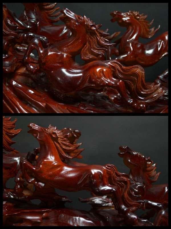 大型木造 荒彫り 『八頭馬 』一刀彫り 開運 縁起置物 重さ4.9kg