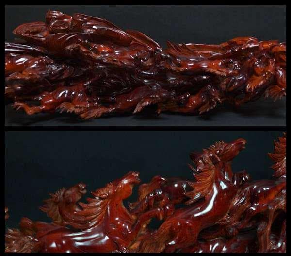 大型木造 荒彫り 『八頭馬 』一刀彫り 開運 縁起置物 重さ4.9kg