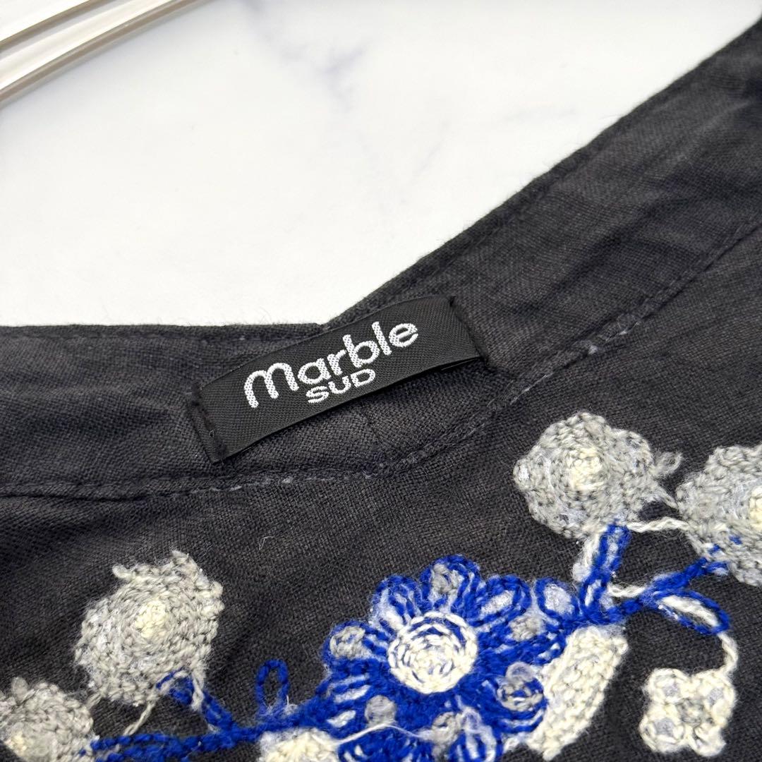 マーブルシュッド✨定価2.2万✨リネン花柄刺繍ワンピース　グレー　麻100%