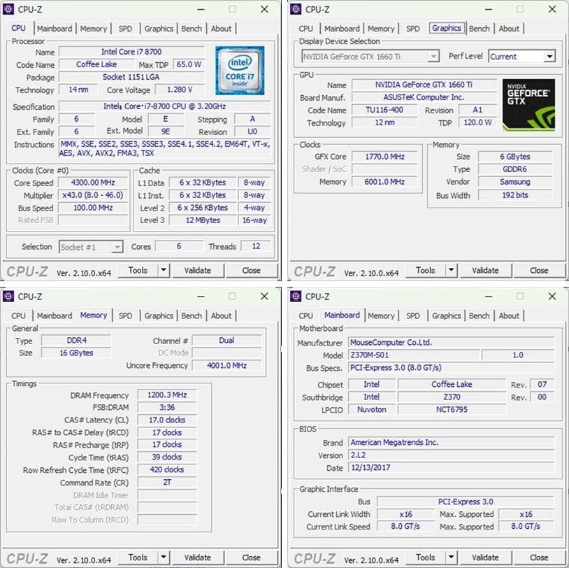 ゲーミングPC/Core i7 8700/GTX1660Ti/メモリ16G