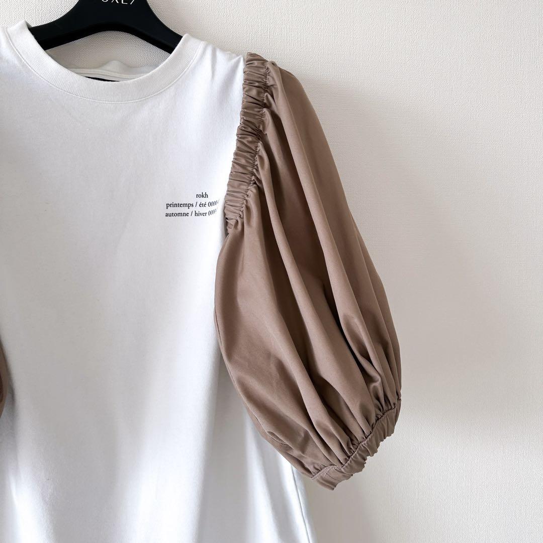 rokh（ロク）/ ボリュームスリーブ Tシャツ 白 カットソー