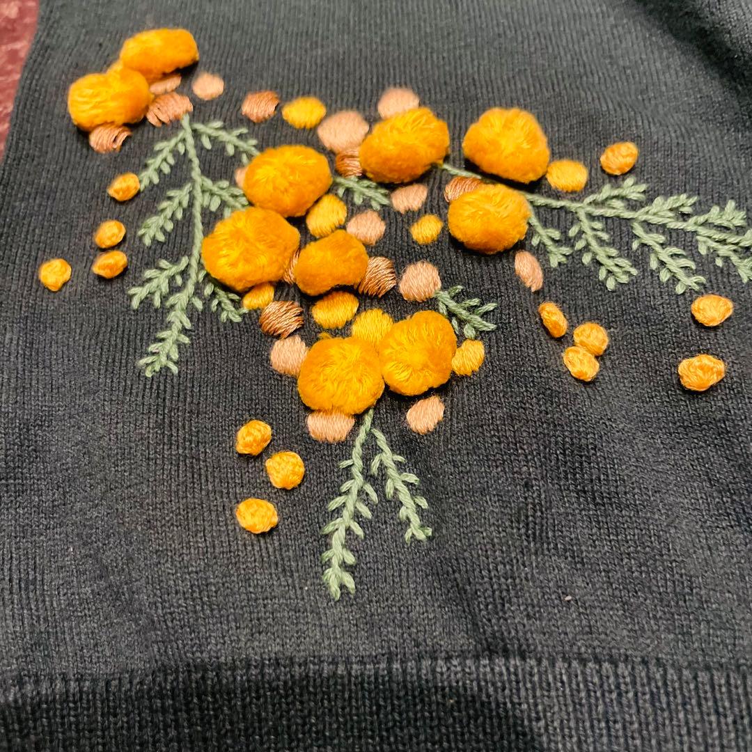 美品✨ケイタマルヤマ 綿カーディガン ミモザ刺繍 S～Mサイズ 希少