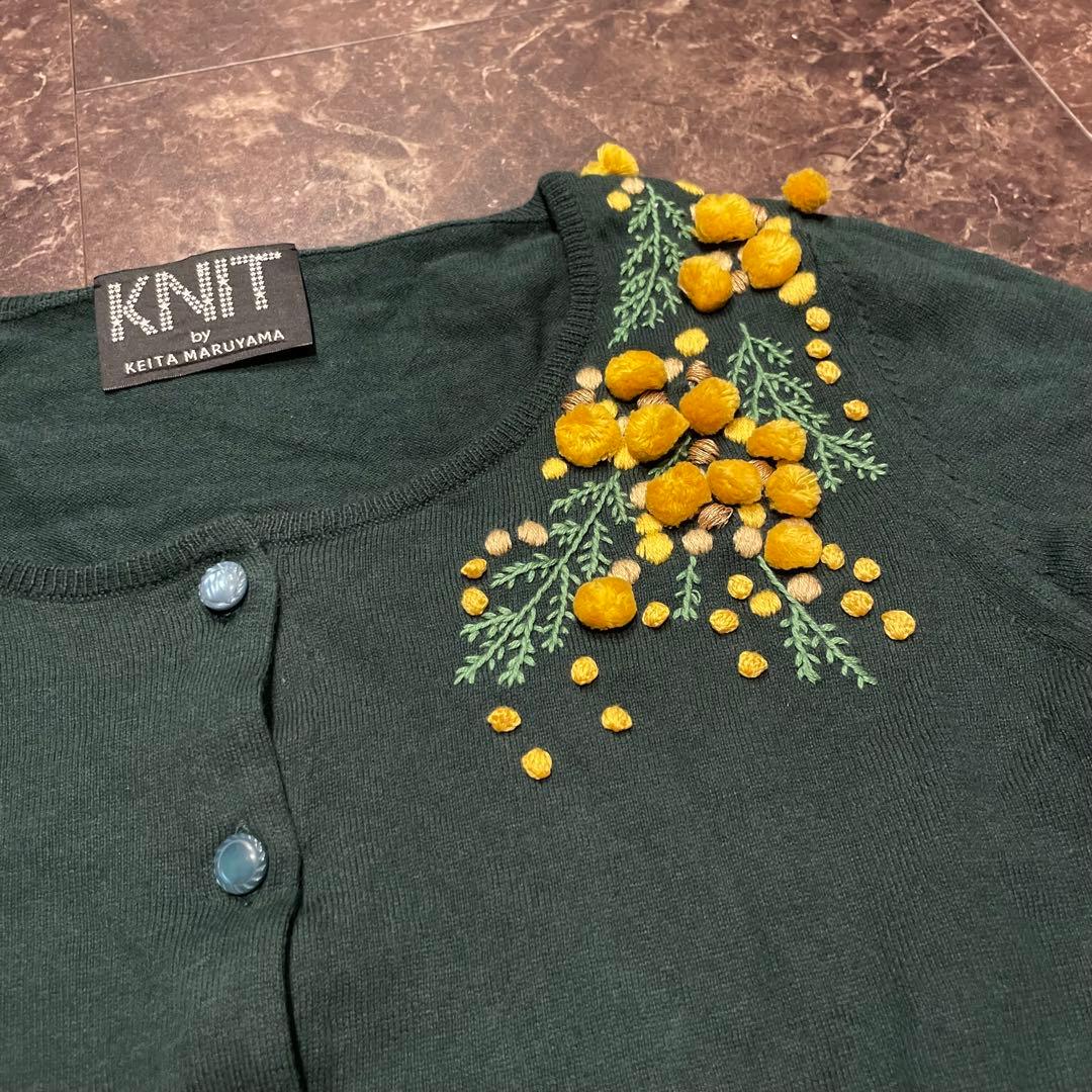 美品✨ケイタマルヤマ 綿カーディガン ミモザ刺繍 S～Mサイズ 希少