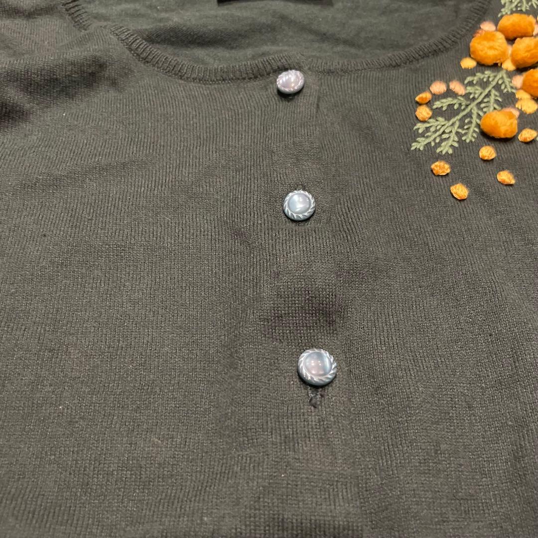美品✨ケイタマルヤマ 綿カーディガン ミモザ刺繍 S～Mサイズ 希少
