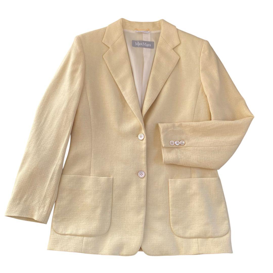 美品　最高級　白タグ MaxMara テーラードジャケット シルク　麻 ウール