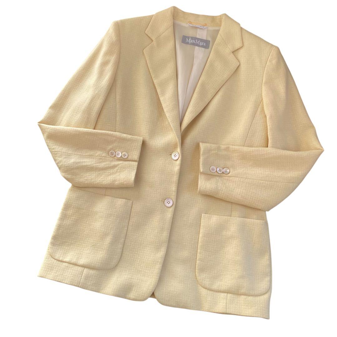 美品　最高級　白タグ MaxMara テーラードジャケット シルク　麻 ウール
