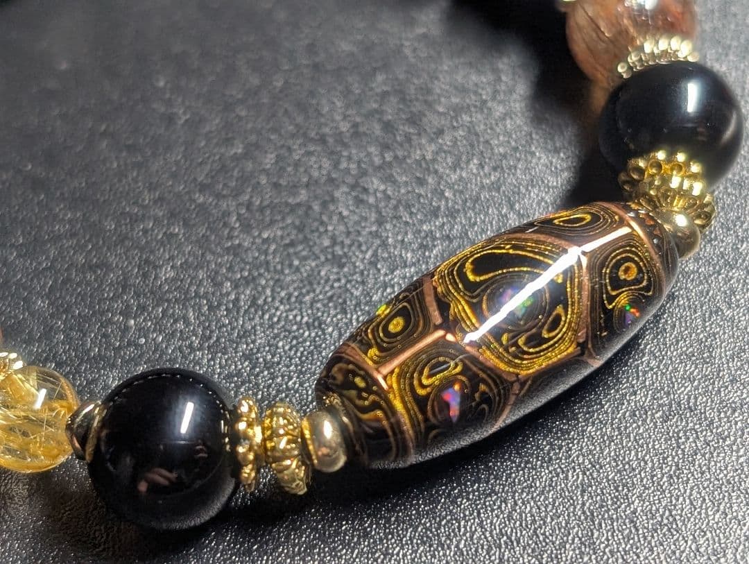 高品質艶美伝統工芸品大漆銅線亀甲天珠☓モリオン☓黒金スーパーセブンデザブレ