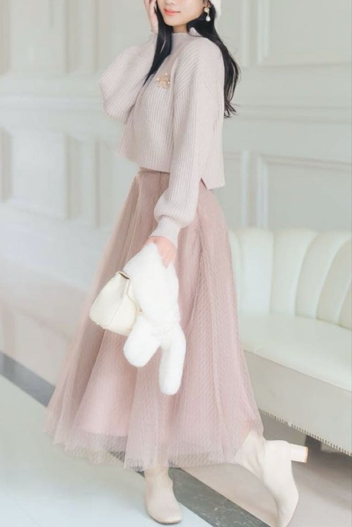 ウィルセレクション ラメ チュール ボリューム スカート 新品 タグ付 ピンク