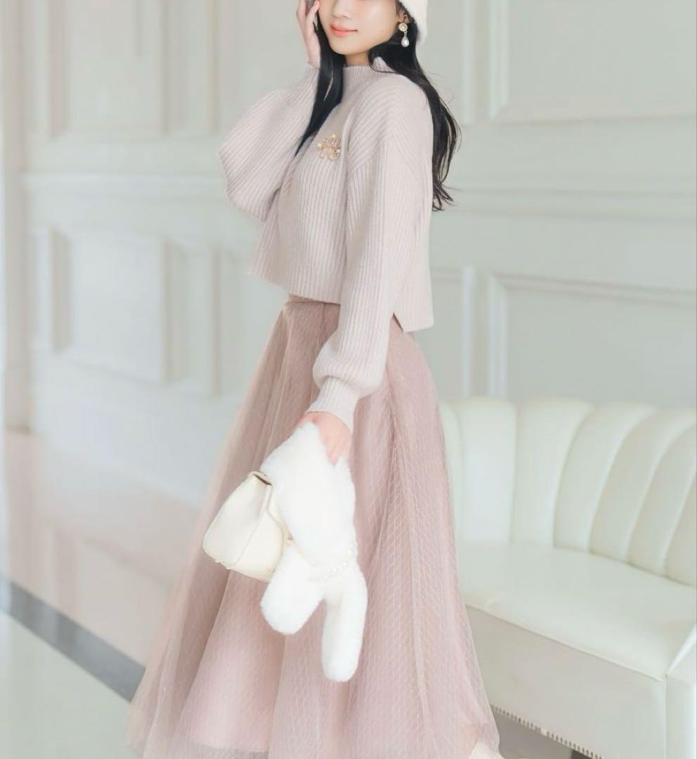 ウィルセレクション ラメ チュール ボリューム スカート 新品 タグ付 ピンク