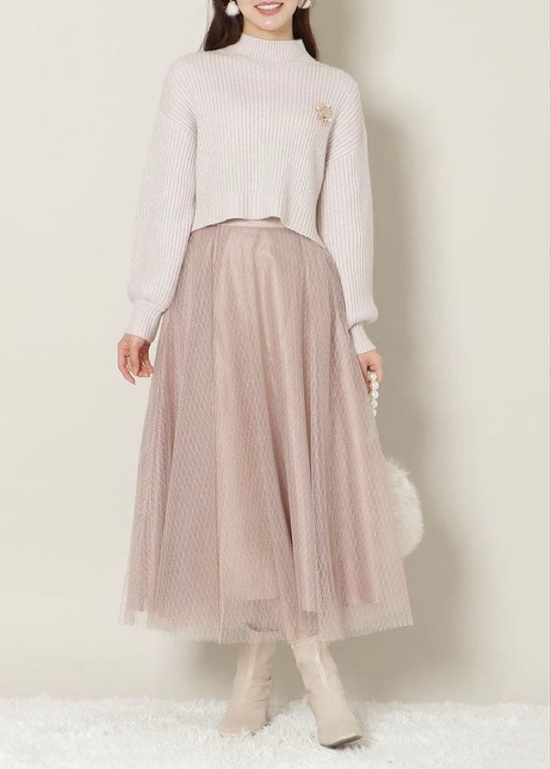 ウィルセレクション ラメ チュール ボリューム スカート 新品 タグ付 ピンク