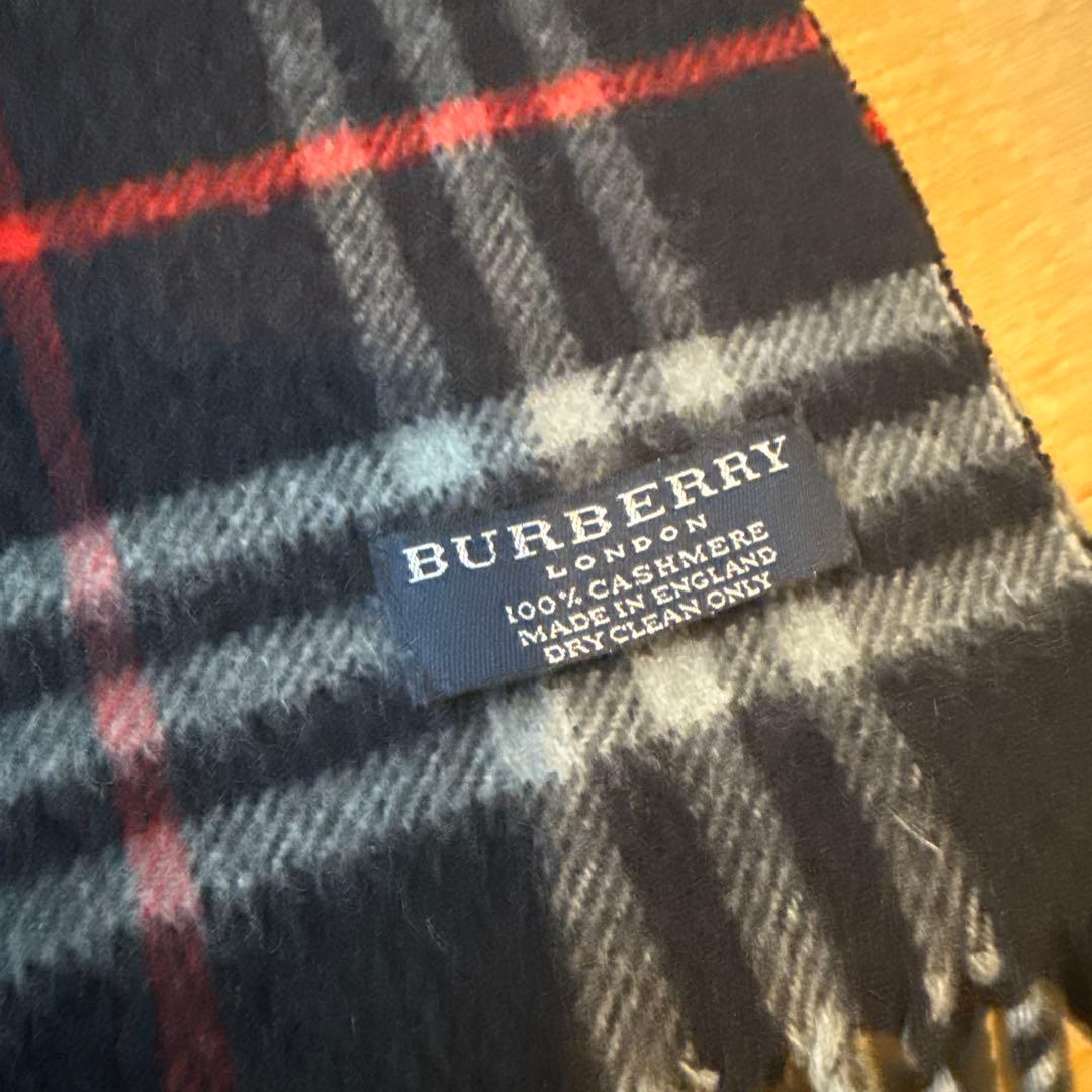 即発送　BURBERRY/バーバリー カシミヤチェックマフラーネイビー