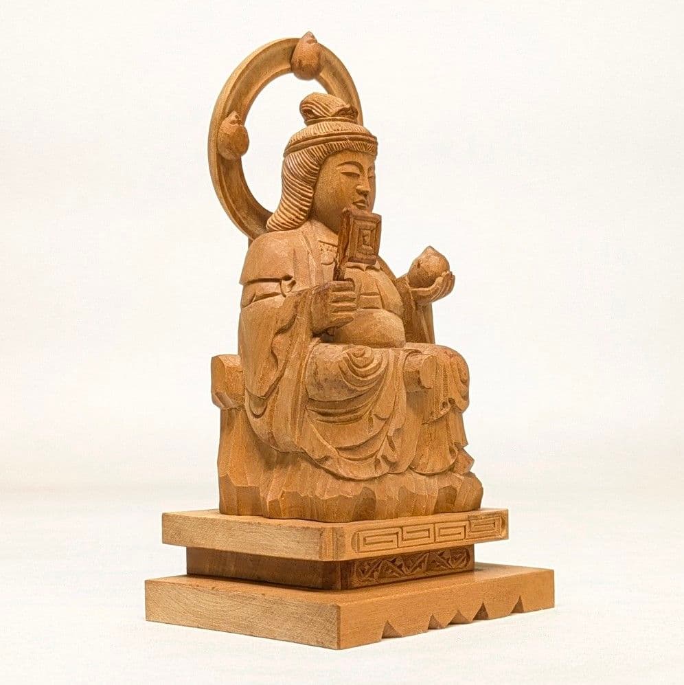 【セール中・新品】 七面天女　木地彫り　下台付　総高さ約14cm　弁財天