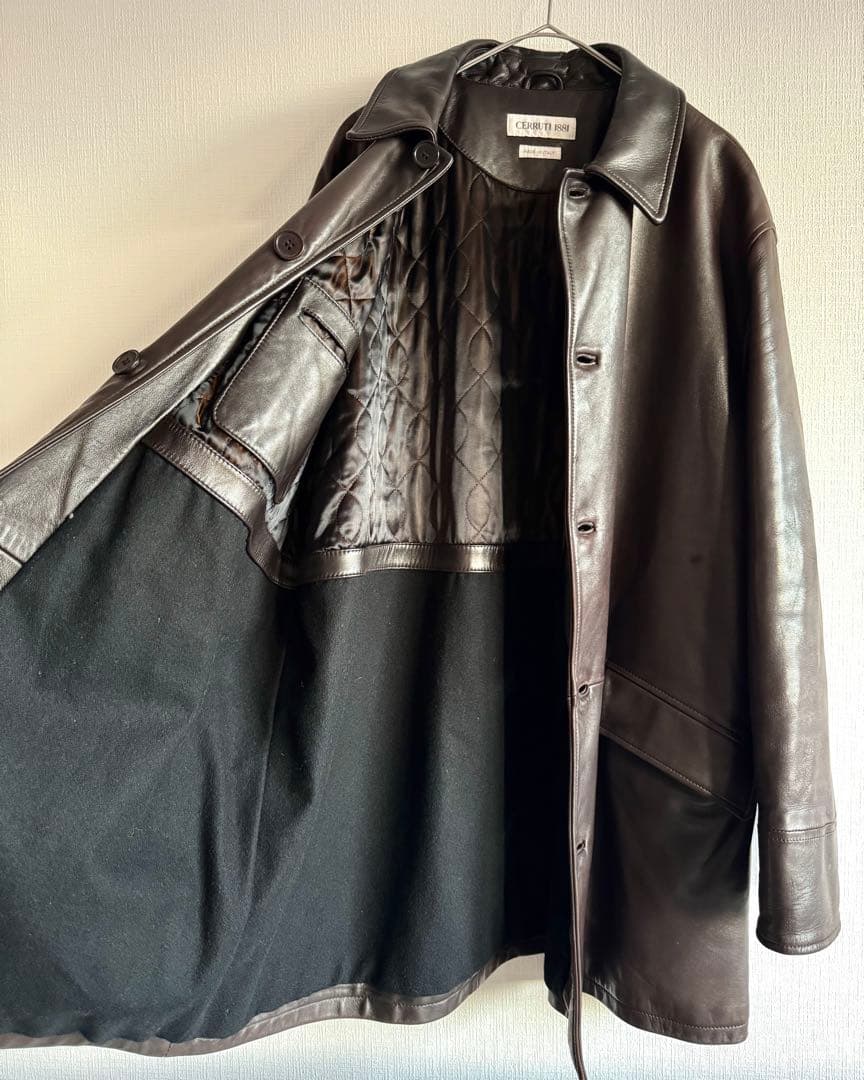 90s CERRUTI セルッティ 極厚ラムスキンレザー ハーフコート