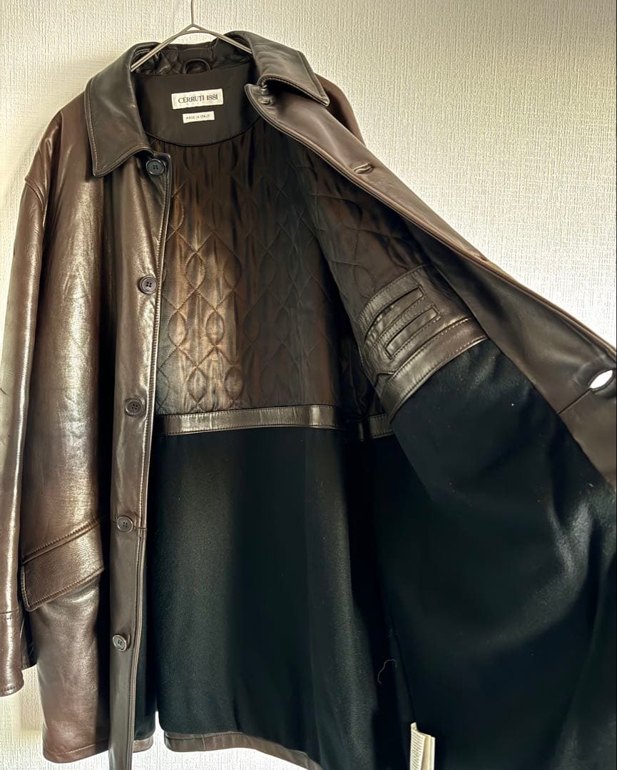 90s CERRUTI セルッティ 極厚ラムスキンレザー ハーフコート