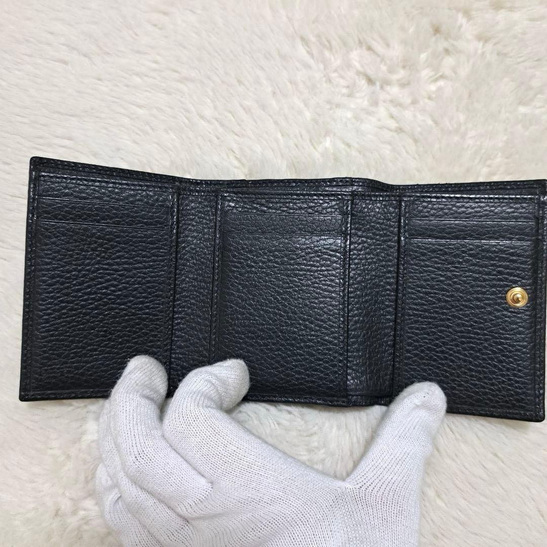 ✨極美品✨グッチ　三つ折り　マーモント　レザー　ブラック　黒　GG金具