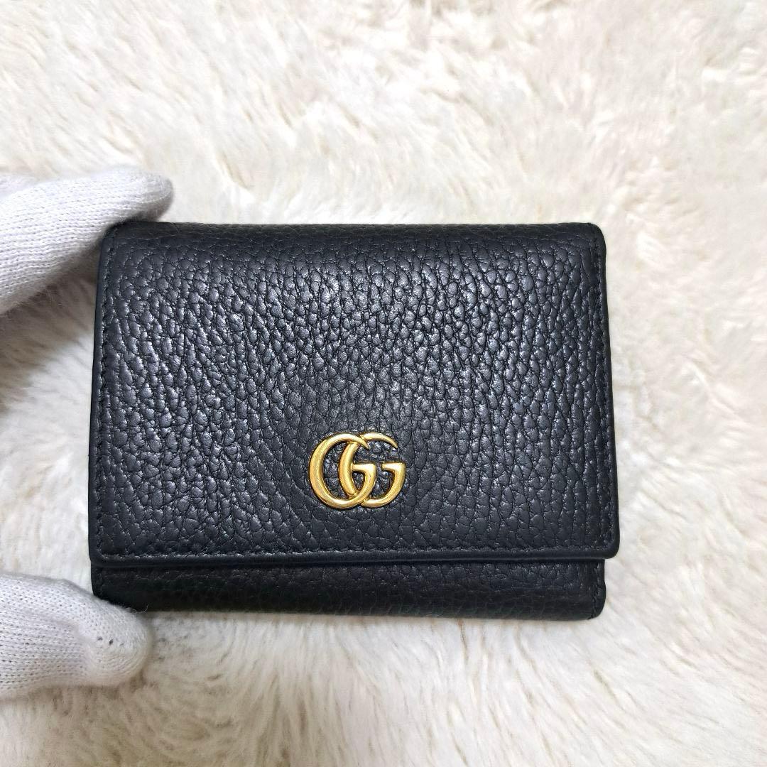 ✨極美品✨グッチ　三つ折り　マーモント　レザー　ブラック　黒　GG金具