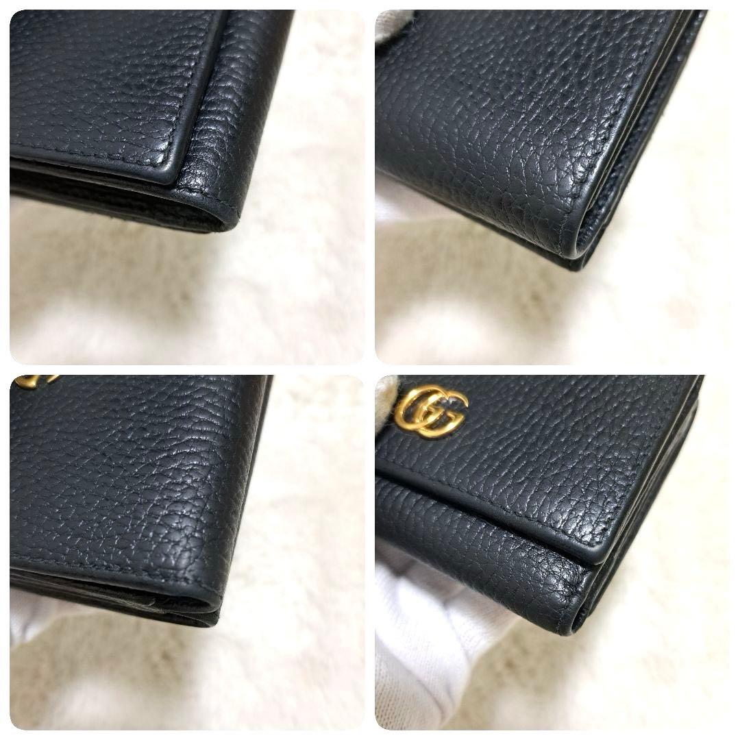 ✨極美品✨グッチ　三つ折り　マーモント　レザー　ブラック　黒　GG金具