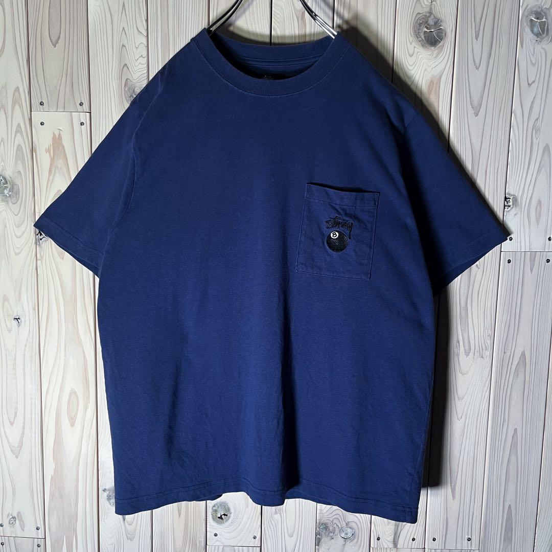 【良品 S】ステューシー 刺繍ロゴ 8ボール ポケット Tシャツ