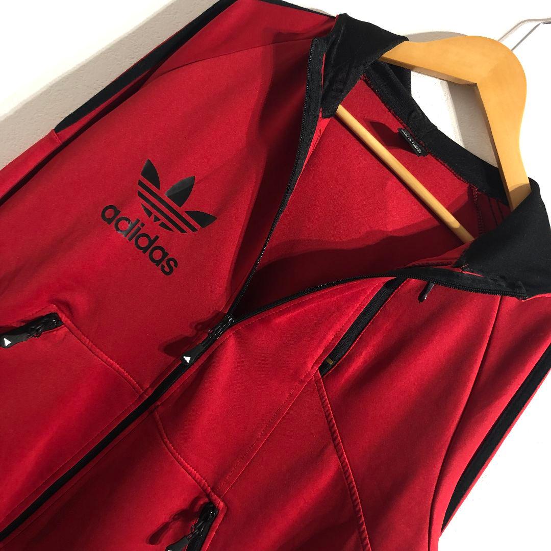 adidas フルジップジャケット XL レッド ジップポケット付
