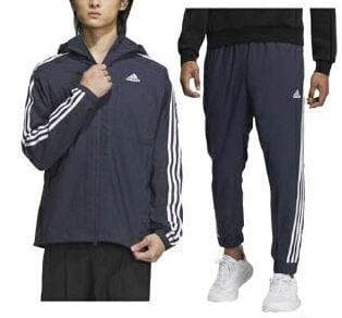 B新品 L アディダス adidas デニム風 ウーブン セットアップ 上下 紺