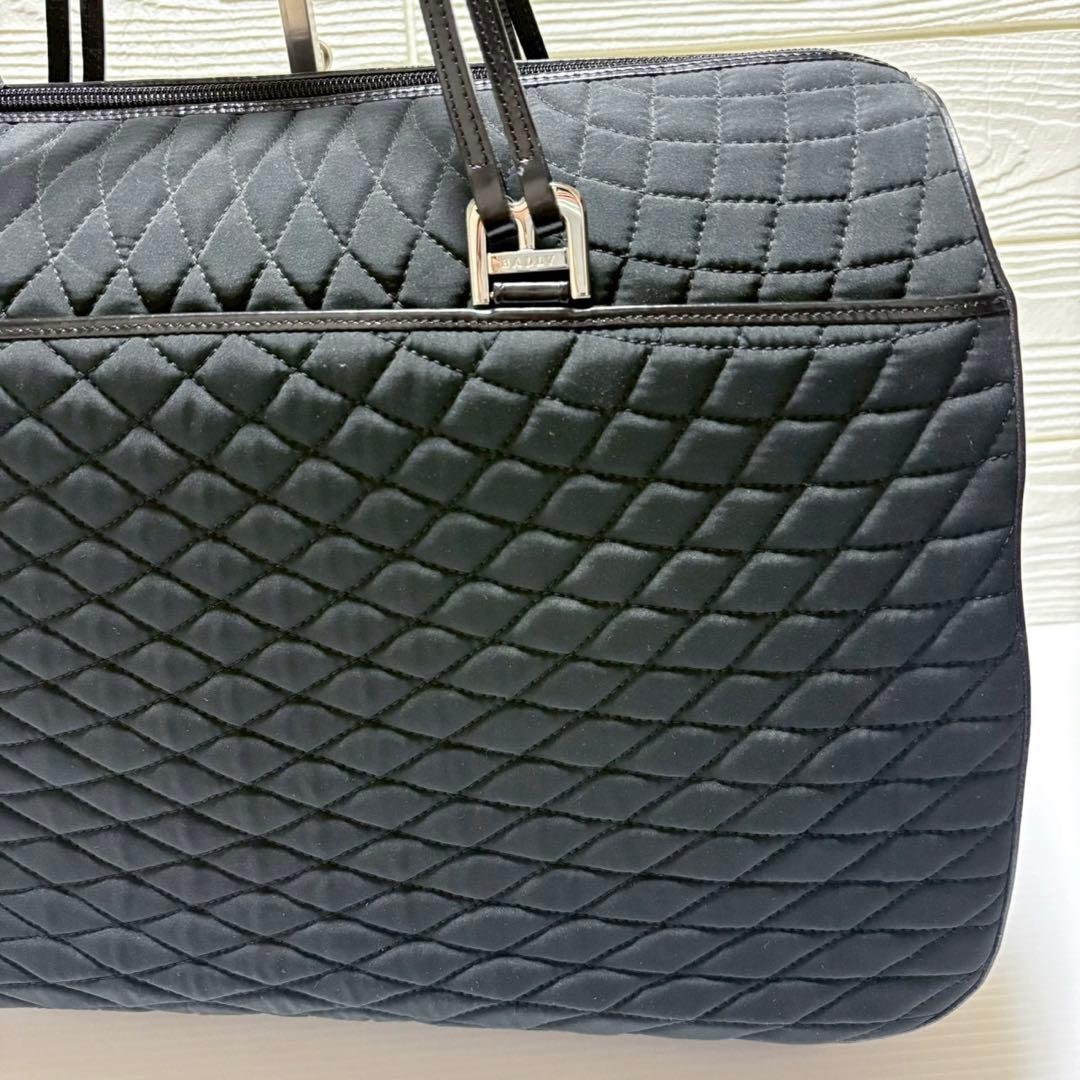 BALLY バリー キルティング ボストンバッグ レザー ブラック シルバー金具
