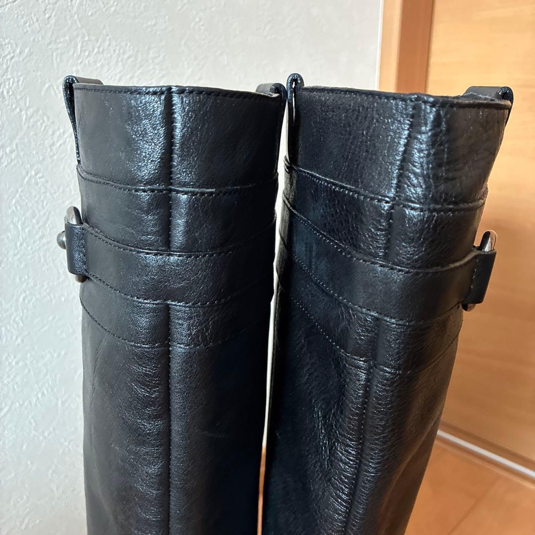 COACH コーチ　ロングブーツ レザー　ブラック　バックル付き　7.5