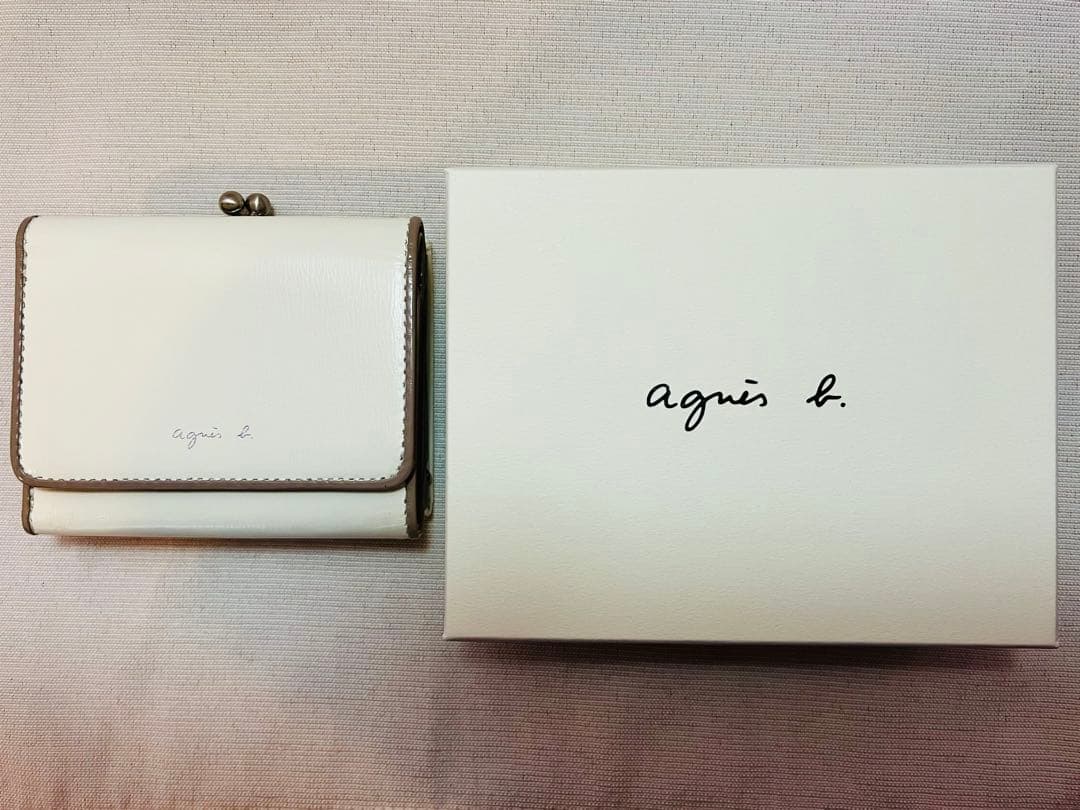 Agnes b. アニエス・ベー　三つ折りがま口財布　ホワイト／グレージュ