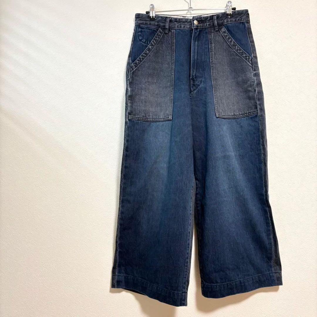 現行45Rデニムのペインターパンツ インディゴ藍染 ワイドデニム ベイカーパンツ