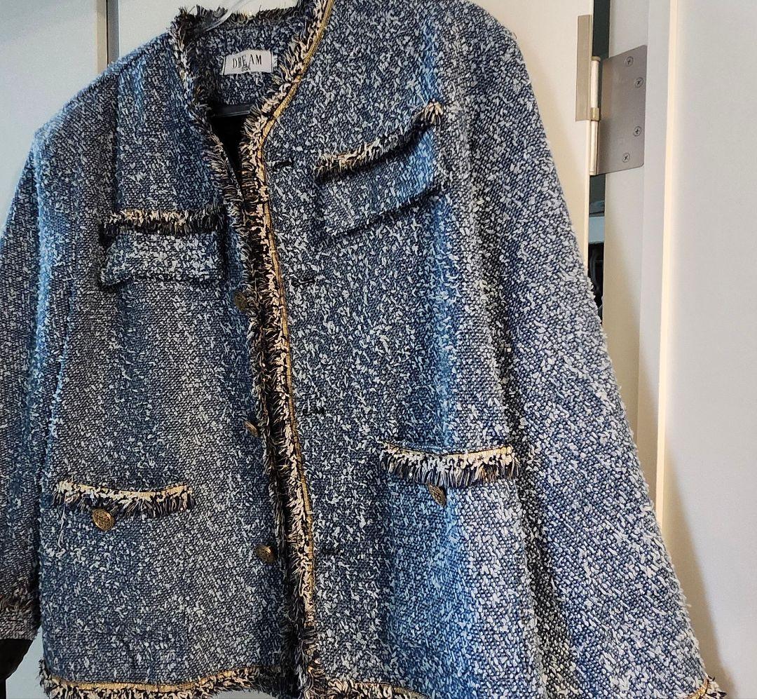 トップス ALUDE blue check tweed jacket