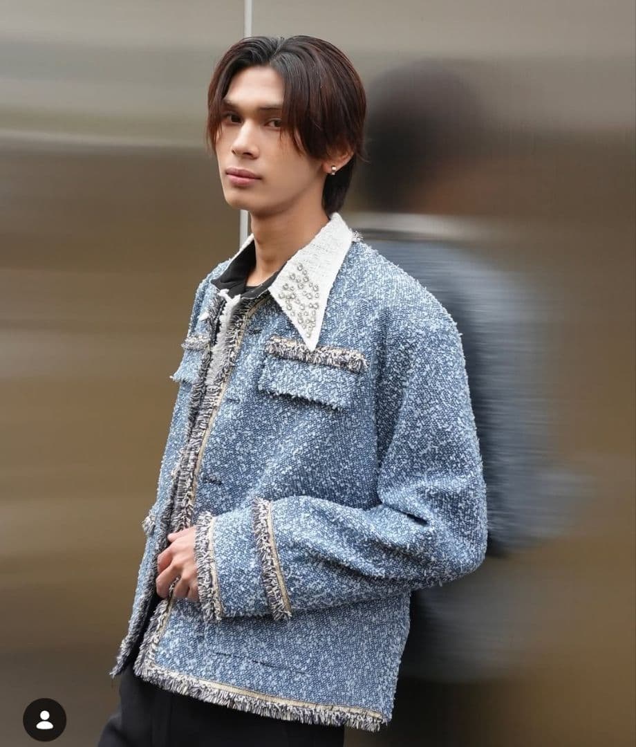 トップス ALUDE blue check tweed jacket