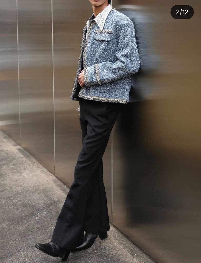 トップス ALUDE blue check tweed jacket